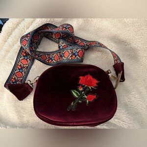 Hello 3 am Velvet Crossbody Rose Embroidered Bag